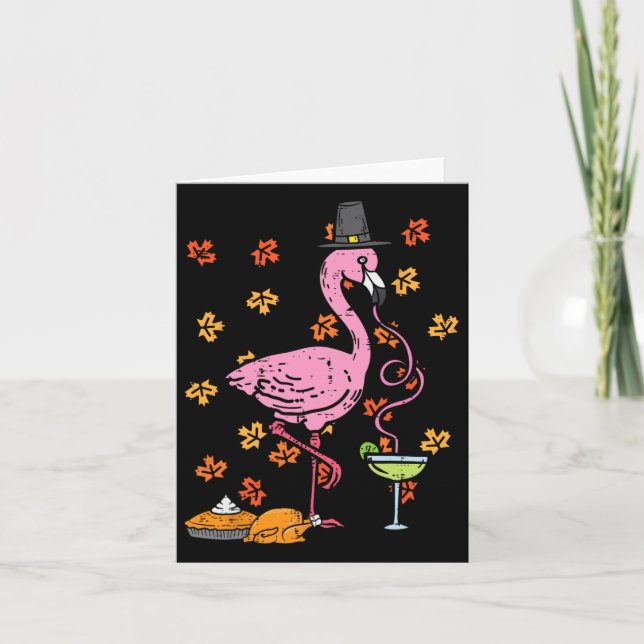Thanksgiving Pilgrim Flamingo Fall Autumn Men Wome Card (Front)