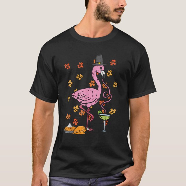 Thanksgiving Pilgrim Flamingo Fall Autumn Men Wome T-Shirt (Front)