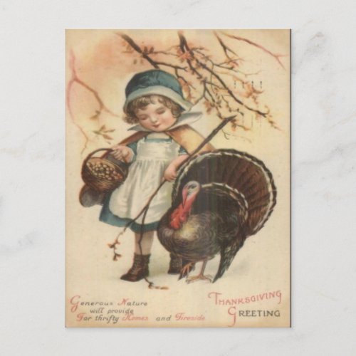 Thanksgiving _ Pilgrim Girl  Turkey 1910 Postcard
