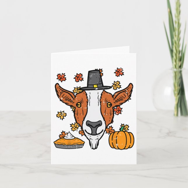 Thanksgiving Pilgrim Goat Funny Fall Autumn Men Wo Card (Front)