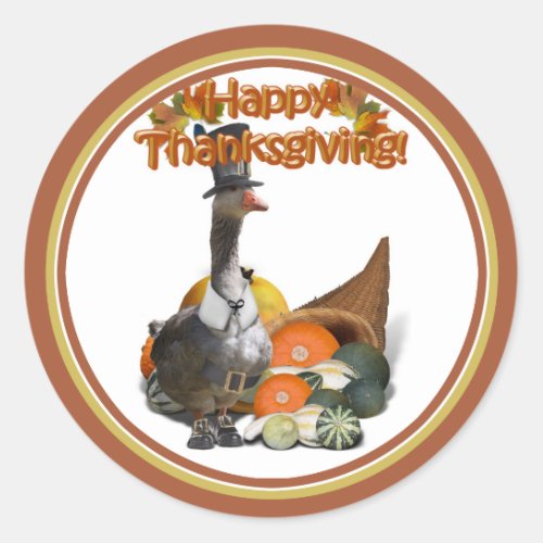 Thanksgiving Pilgrim Goose Classic Round Sticker