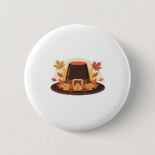 Thanksgiving Pilgrim Hat – Autumn Harvest Design C Button