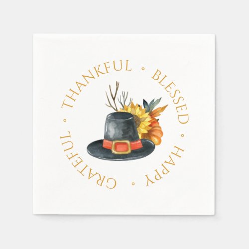 Thanksgiving Pilgrim Hat Pumpkin Sunflower Napkins