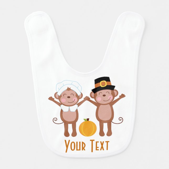 Thanksgiving Pilgrim monkeys Baby Bib (Front)