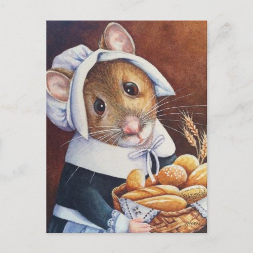Thanksgiving Pilgrim Mouse Bread Basket Art Postcard