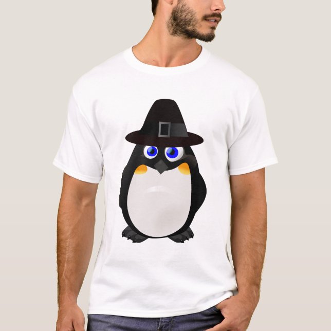 Thanksgiving Pilgrim Penguin T-Shirt (Front)