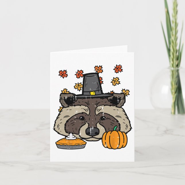 Thanksgiving Pilgrim Raccoon Cute Fall Autumn Men  Card (Front)