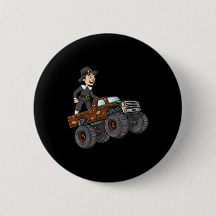 Thanksgiving Pilgrim Riding Monster Truck Toddlers Button