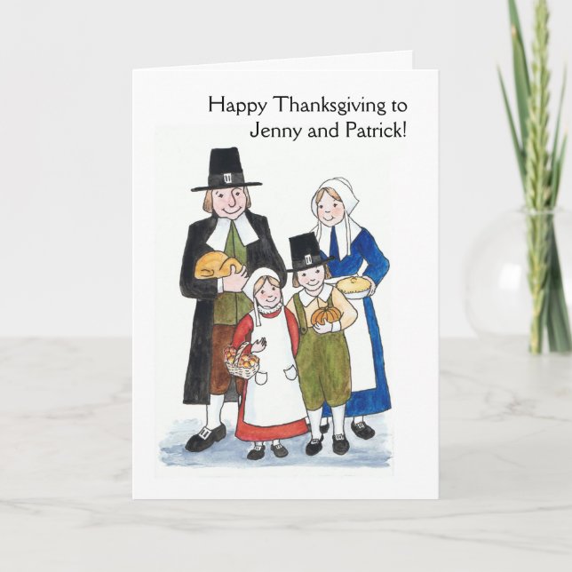 Thanksgiving Pilgrims Greeting Card to Personalize (Front)