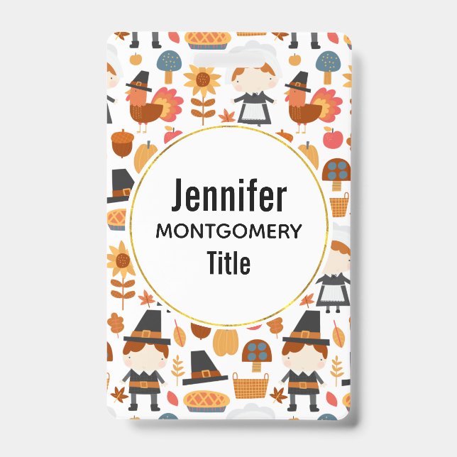 Thanksgiving Pilgrims Harvest Pattern Badge (Front)