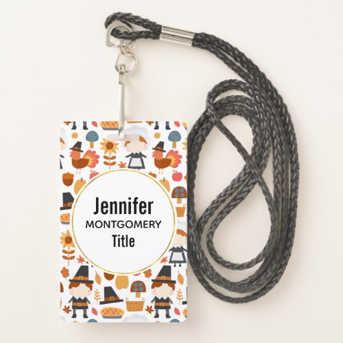 Thanksgiving Pilgrims Harvest Pattern Badge