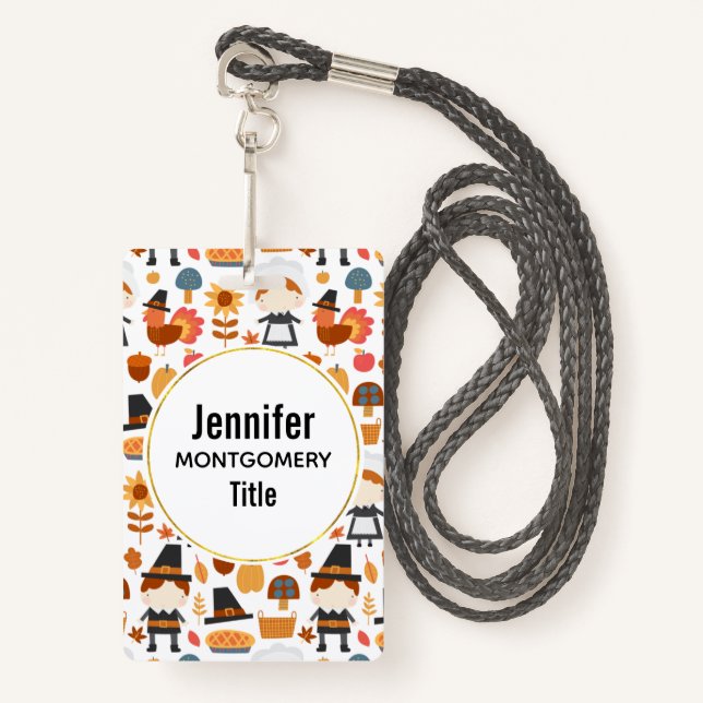 Thanksgiving Pilgrims Harvest Pattern Badge (Front with Lanyard)