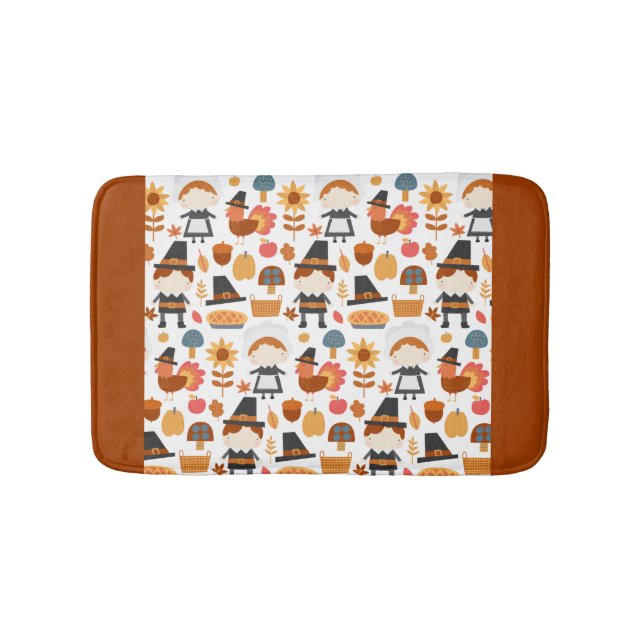 Thanksgiving Pilgrims Harvest Pattern Bath Mat (Front)