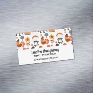 Thanksgiving Pilgrims Harvest Pattern Business Card Magnet