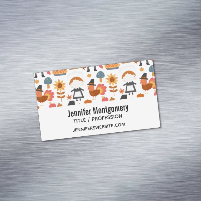 Thanksgiving Pilgrims Harvest Pattern Business Card Magnet (In Situ)