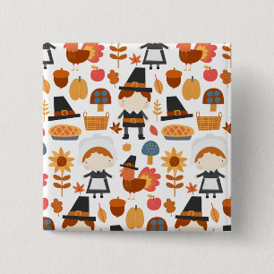 Thanksgiving Pilgrims Harvest Pattern Button
