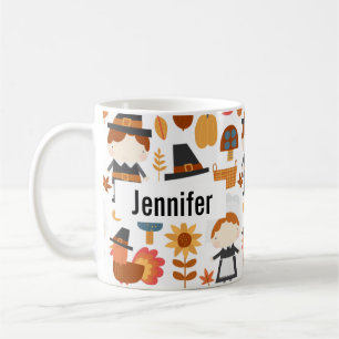 Thanksgiving Pilgrims Harvest Pattern Coffee Mug