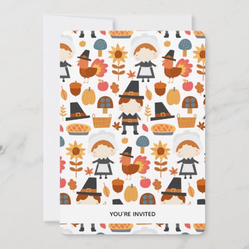 Thanksgiving Pilgrims Harvest Pattern Dinner Invit Invitation