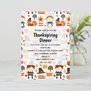 Thanksgiving Pilgrims Harvest Pattern Dinner Invitation