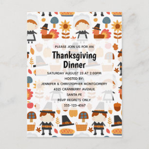 Thanksgiving Pilgrims Harvest Pattern Dinner Invitation Postcard