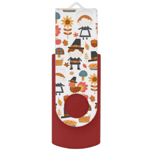 Thanksgiving Pilgrims Harvest Pattern Flash Drive