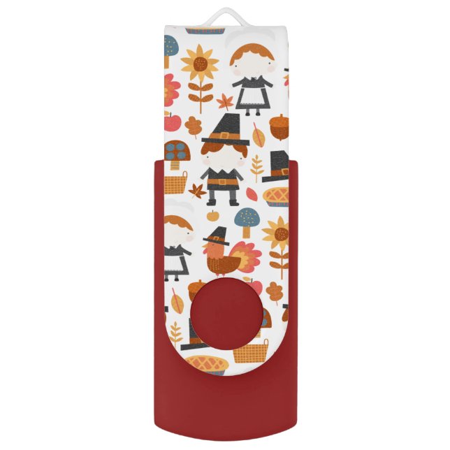 Thanksgiving Pilgrims Harvest Pattern Flash Drive (Front Vertical)