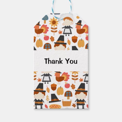 Thanksgiving Pilgrims Harvest Pattern Gift Tags