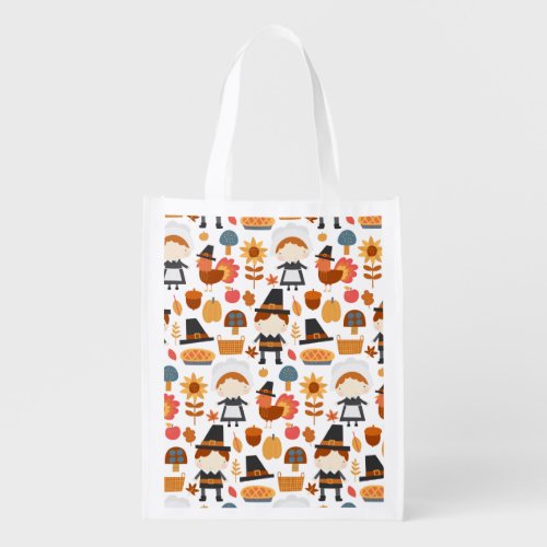  Thanksgiving Pilgrims Harvest Pattern Grocery Bag