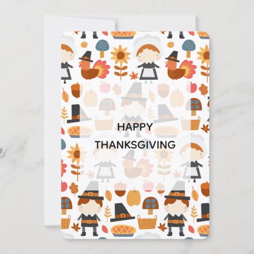 Thanksgiving Pilgrims Harvest Pattern Holiday Card