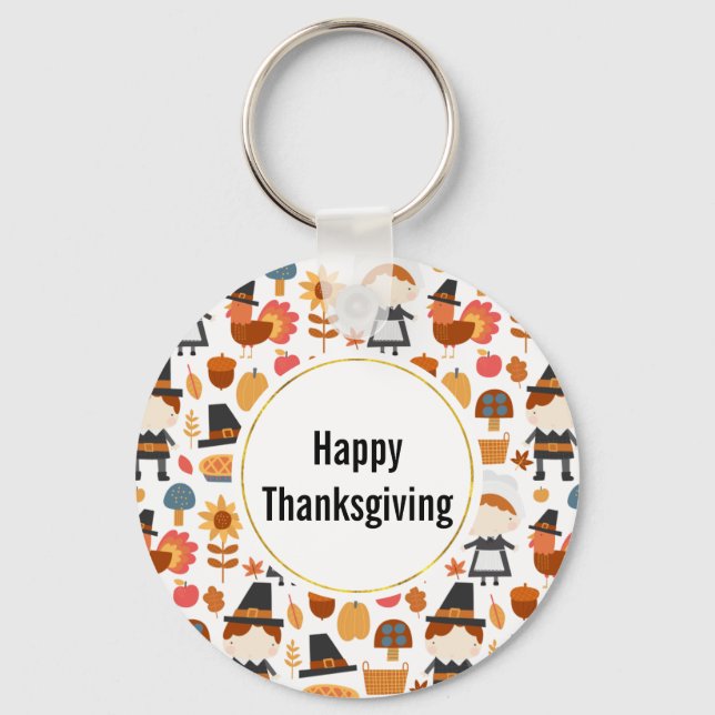 Thanksgiving Pilgrims Harvest Pattern Keychain (Front)