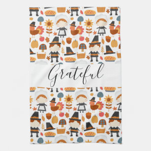 Thanksgiving Pilgrims Harvest Pattern Kitchen Towel