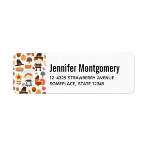 Thanksgiving Pilgrims Harvest Pattern Label