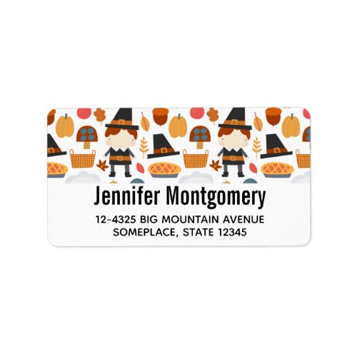 Thanksgiving Pilgrims Harvest Pattern Label