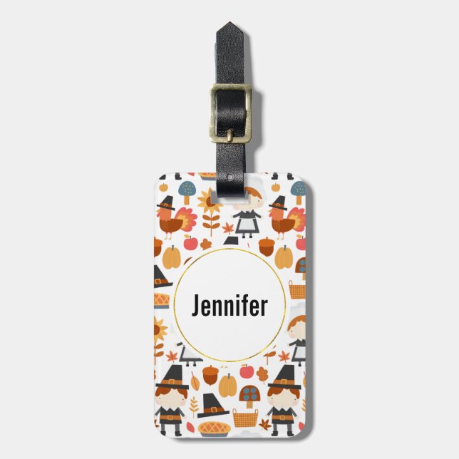 Thanksgiving Pilgrims Harvest Pattern Luggage Tag (Front Vertical)