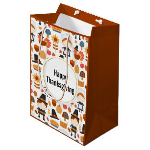 Thanksgiving Pilgrims Harvest Pattern Medium Gift Bag