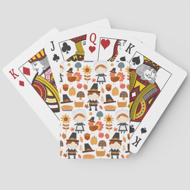 Thanksgiving Pilgrims Harvest Pattern Poker Cards (Back)