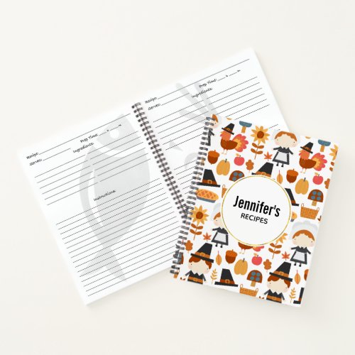 Thanksgiving Pilgrims Harvest Pattern Recipe Notebook