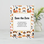  Thanksgiving Pilgrims Harvest Pattern Save The Date (Standing Front)