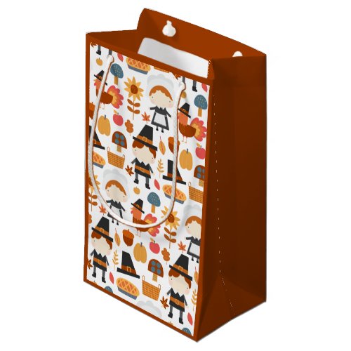 Thanksgiving Pilgrims Harvest Pattern Small Gift Bag