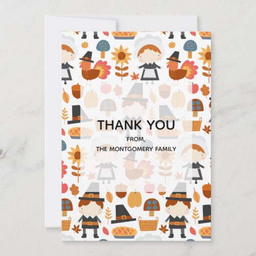 Thanksgiving Pilgrims Harvest Pattern Thank You Card
