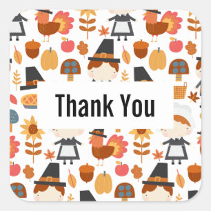 Thanksgiving Pilgrims Harvest Pattern Thank You Square Sticker