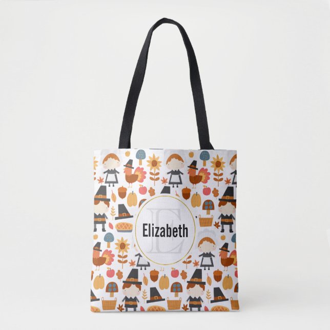 Thanksgiving Pilgrims Harvest Pattern Tote Bag (Front)