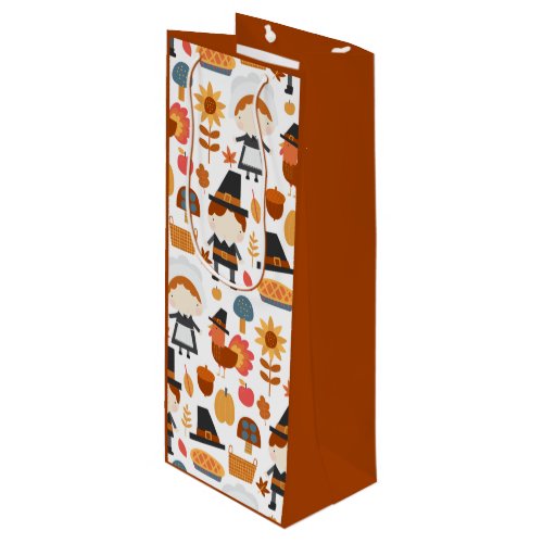 Thanksgiving Pilgrims Harvest Pattern Wine Gift Bag