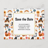 Thanksgiving Pattern Save the Date Invitation Postcard, Zazzle