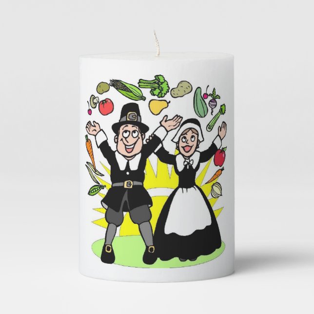 Thanksgiving Pilgrims Pillar Candle (Front)