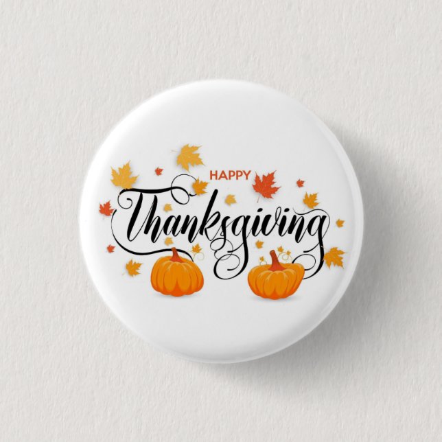 Thanksgiving Pin Button — Pumpkin Pin Button (Front)