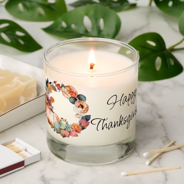 Thanksgiving Pink Pumpkin Wreath Scented Candle (Lit)