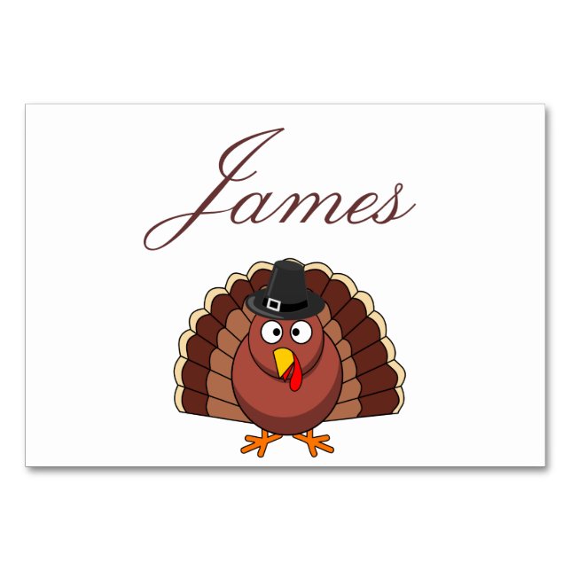 Thanksgiving Place Cards - Turkey With Hat (Front)