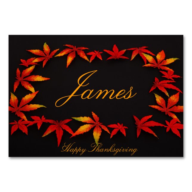 Thanksgiving Place Cards With Autumn Leaves (Front)