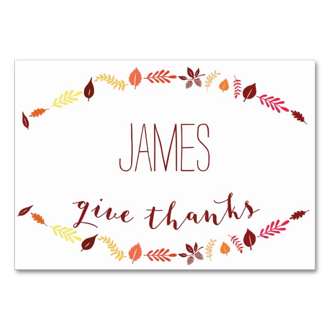 Thanksgiving Place Cards With Fall Leaves (Front)